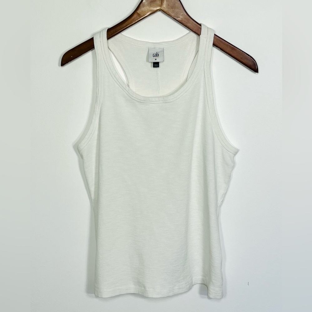 Cabi white scoop neck tank top wide arm cotton ribbed beach casual summer med - Picture 2 of 6